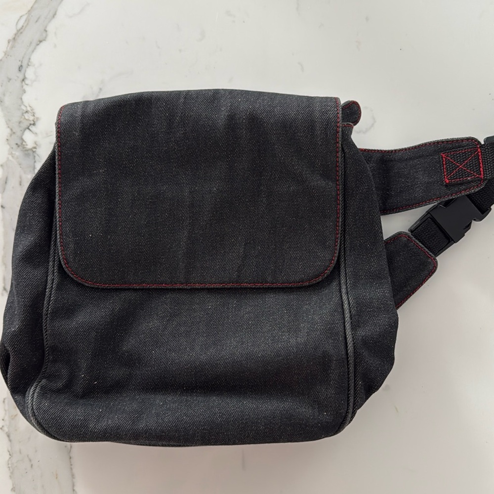 Vintage Black Denim One Shoulder Backpack Purse